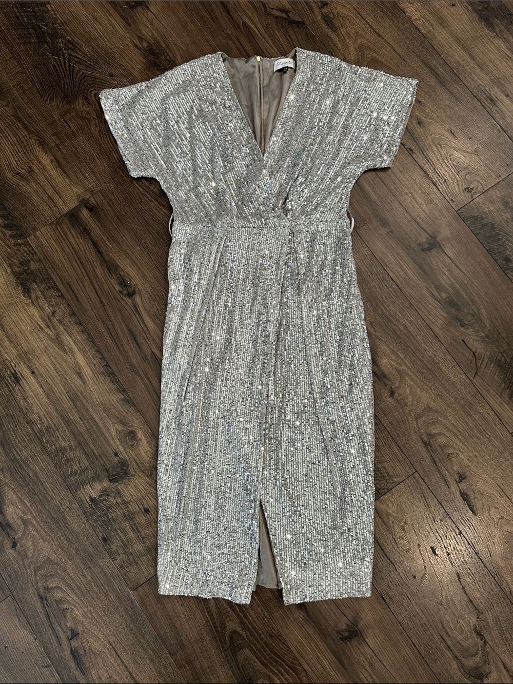 CLOSET LONDON Kimono Wrap Style Silver Sequin Dress Size 6
